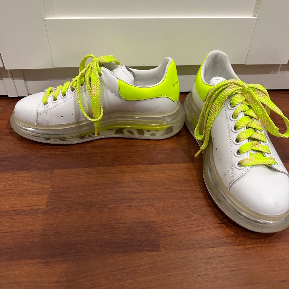 Alexander McQueen White and Neon Yellow Sneakers
